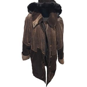 Women's Brown Coat with Black Fur Trim